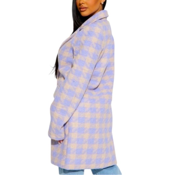HYFVE coat blazer jacket long line houndstooth 2 button front pockets Trendy L - Picture 2 of 12